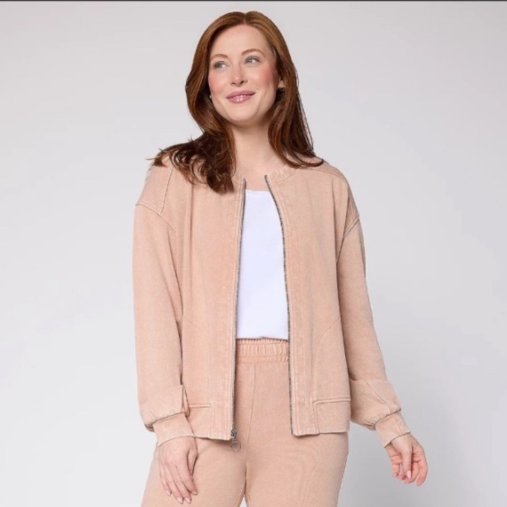 NWT ANYBODY Washed French Terry Zip Front Jacket